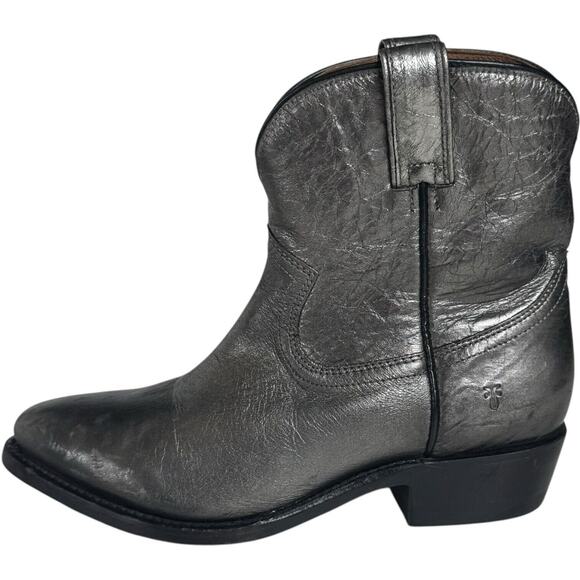 Frye Billy Short Western Leather Booties Boots Womens Size 8 Silver Pewter - Picture 3 of 16